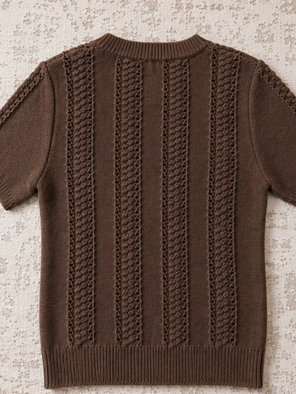 Lucky Brand Women's Brown Knit Sweater Top Size Small Short Sleeve 100% Cotton - Picture 2 of 3
